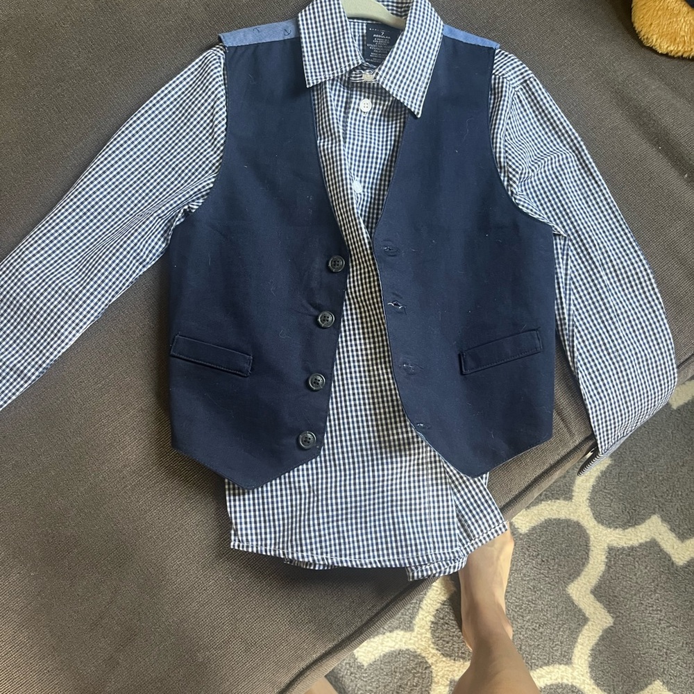 Navy Blue Vest with Checkered Shirt